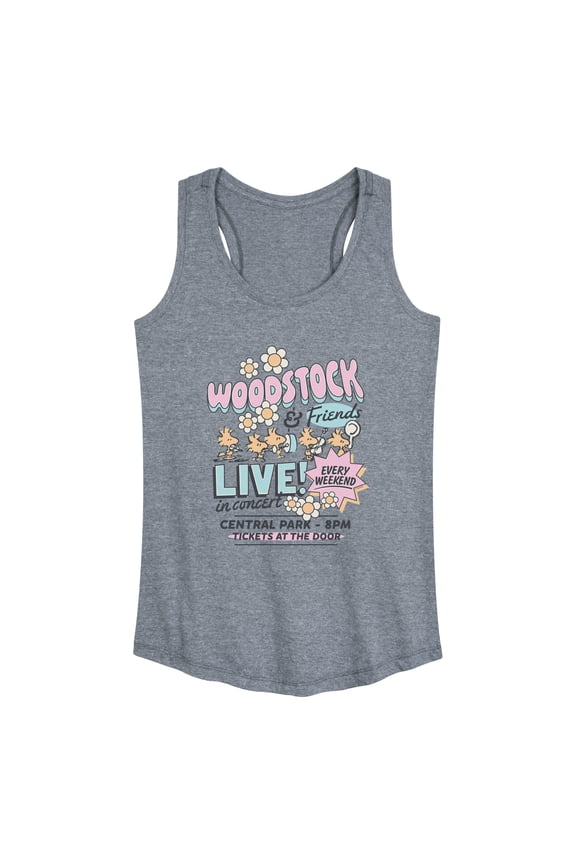 - Woodstock And Friends Band Tee - Women's Racerback Graphic Tank