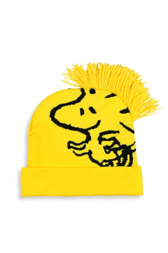 Peanuts Woodstock Beanie 3D Hair Character Cuffed Pom Beanie Hat Cap