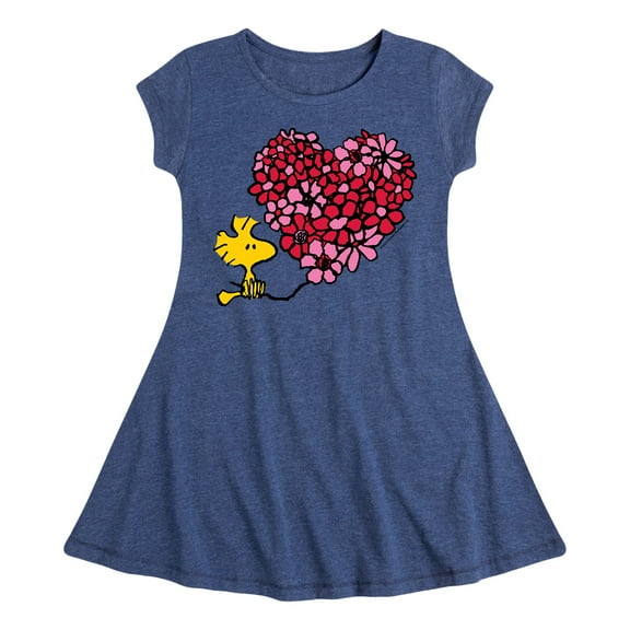 Peanuts - Woodstock Floral Heart - Girls Fit And Flare Cap Sleeve Dress