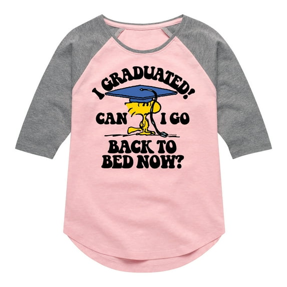 Peanuts - Woodstock - I Graduated! Can I Go Back to Bed Now? - Toddler & Youth Girls Raglan Graphic T-Shirt