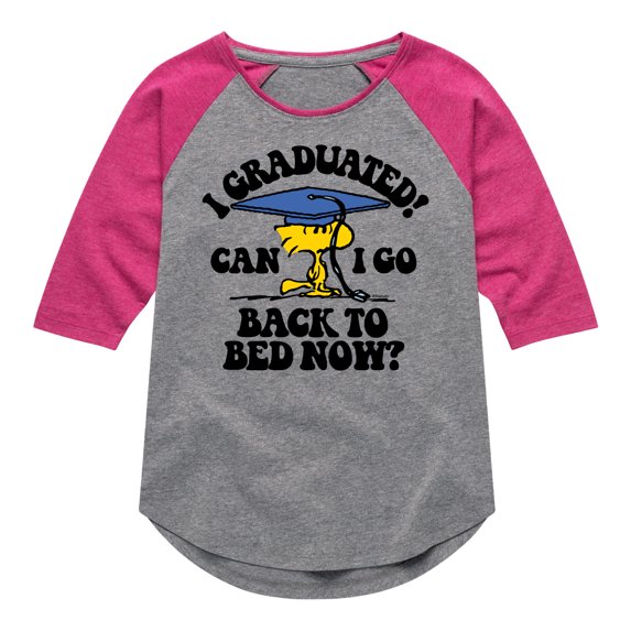 Peanuts - Woodstock - I Graduated! Can I Go Back to Bed Now? - Toddler & Youth Girls Raglan Graphic T-Shirt
