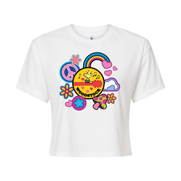 Peanuts - Woodstock Peace And Love Flair - Juniors Cropped Cotton Blend T-Shirt