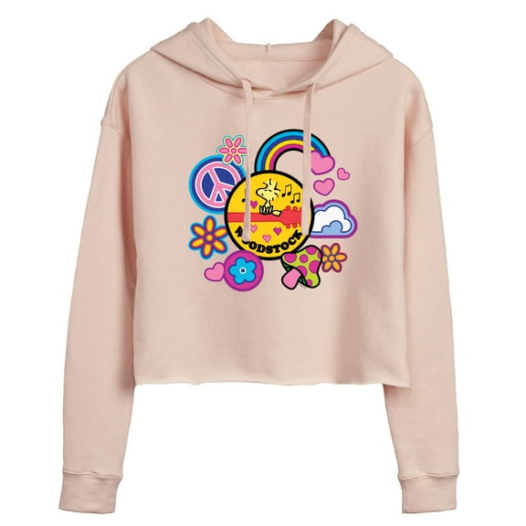 Peanuts - Woodstock Peace And Love Flair - Juniors Cropped Pullover Hoodie