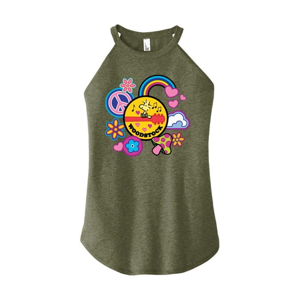 Peanuts - Woodstock Peace And Love Flair - Juniors High Neck Tank Top