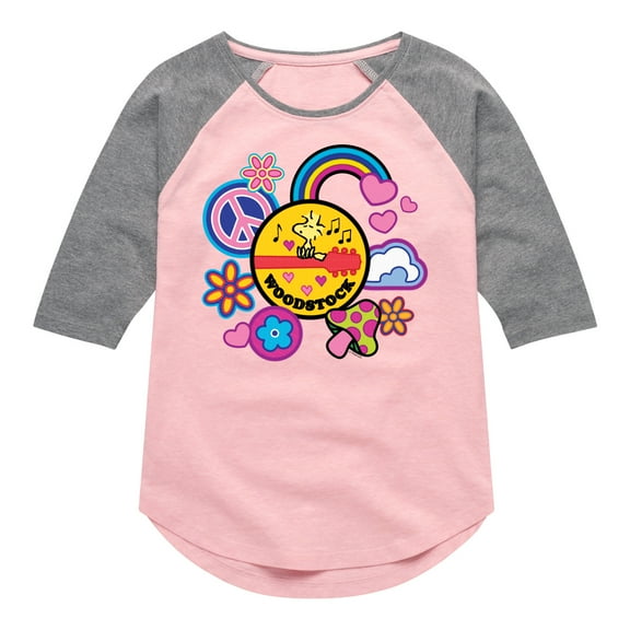 Peanuts - Woodstock Peace And Love Flair - Youth Girls Raglan Tee