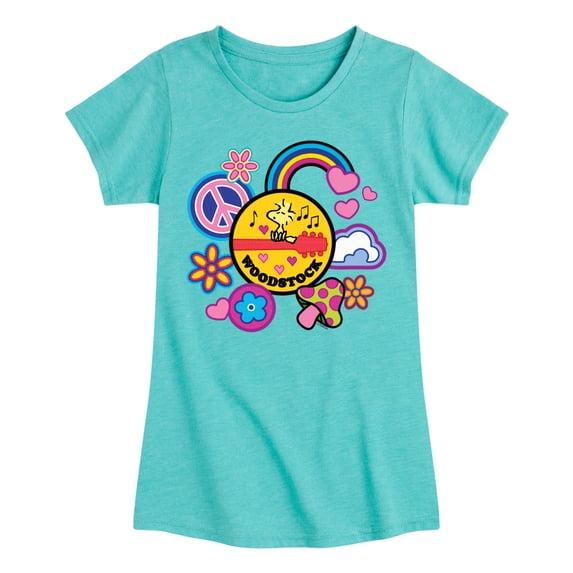 Peanuts - Woodstock Peace And Love Flair - Youth Girls Short Sleeve Tee