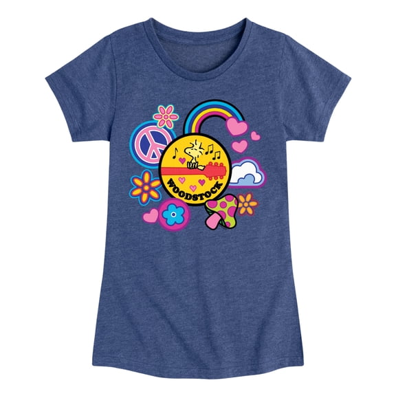 Peanuts - Woodstock Peace And Love Flair - Youth Girls Short Sleeve Tee