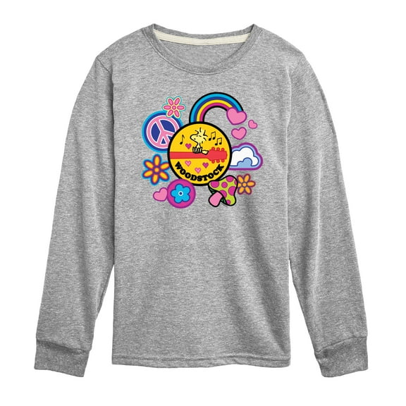 Peanuts - Woodstock Peace And Love Flair - Youth Long Sleeve Tee