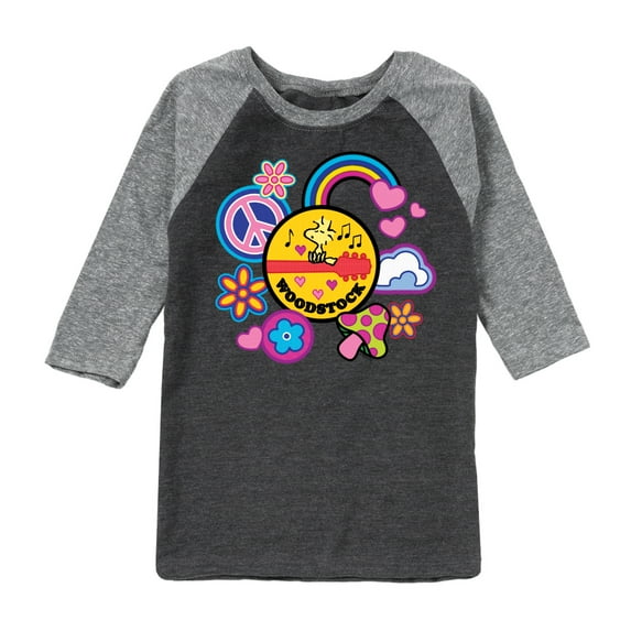 Peanuts - Woodstock Peace And Love Flair - Youth Raglan Tee
