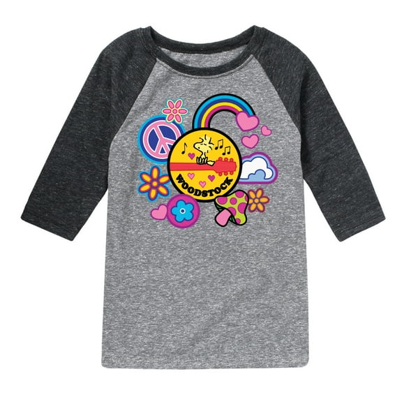 Peanuts - Woodstock Peace And Love Flair - Youth Raglan Tee