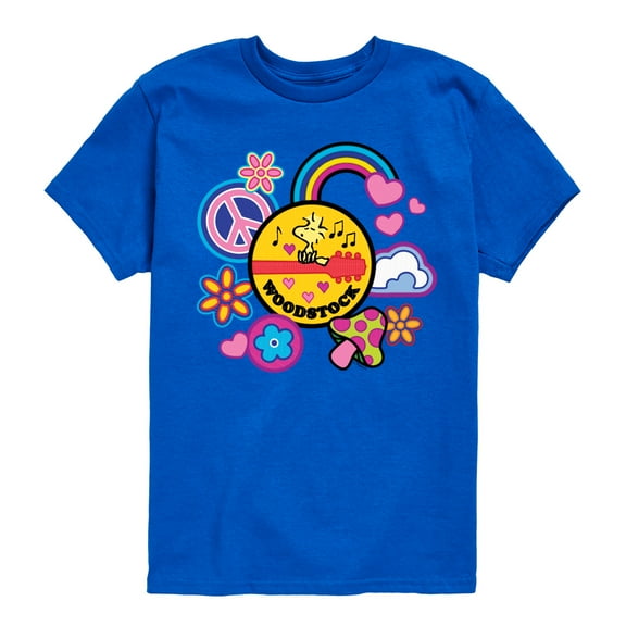 Peanuts - Woodstock Peace And Love Flair - Youth Short Sleeve Tee
