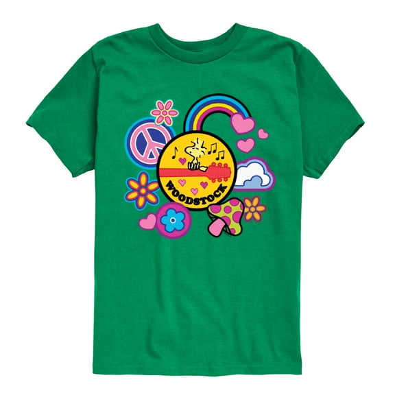Peanuts - Woodstock Peace And Love Flair - Youth Short Sleeve Tee
