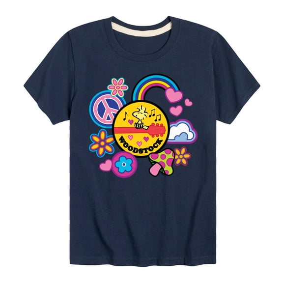 Peanuts - Woodstock Peace And Love Flair - Youth Short Sleeve Tee