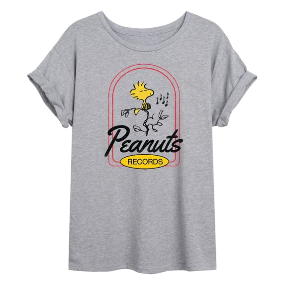Peanuts - Woodstock Records - Juniors Oversized Graphic T-Shirt