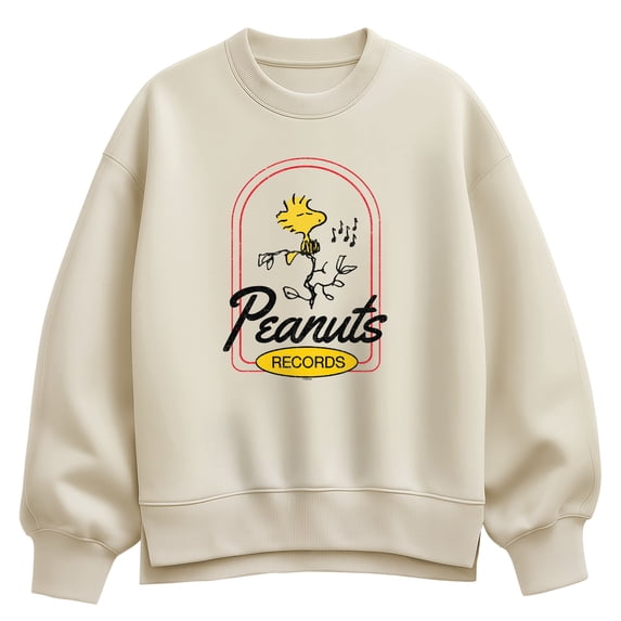 Peanuts - Woodstock Records - Women's Oversized Fleece Crew Sweatshirt