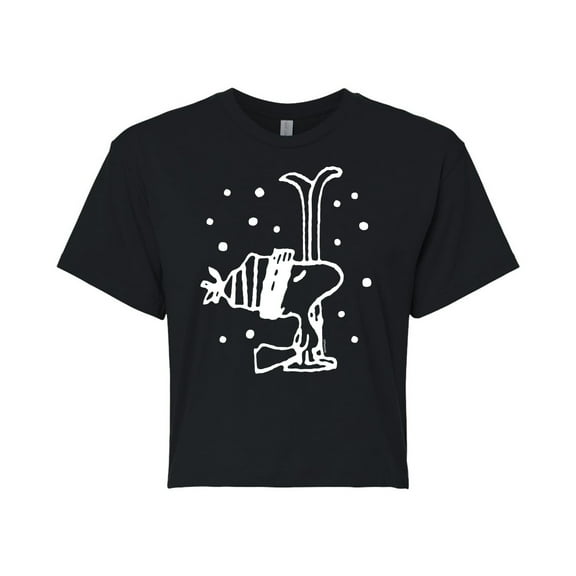 Peanuts - Woodstock Snowfall - Juniors Cropped Cotton Blend T-Shirt