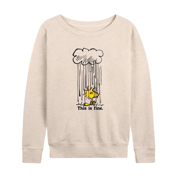 Peanuts - Woodstock This Is Fine Women's Lightweight French Terry Wide Neck Long Sleeve Graphic Shirt