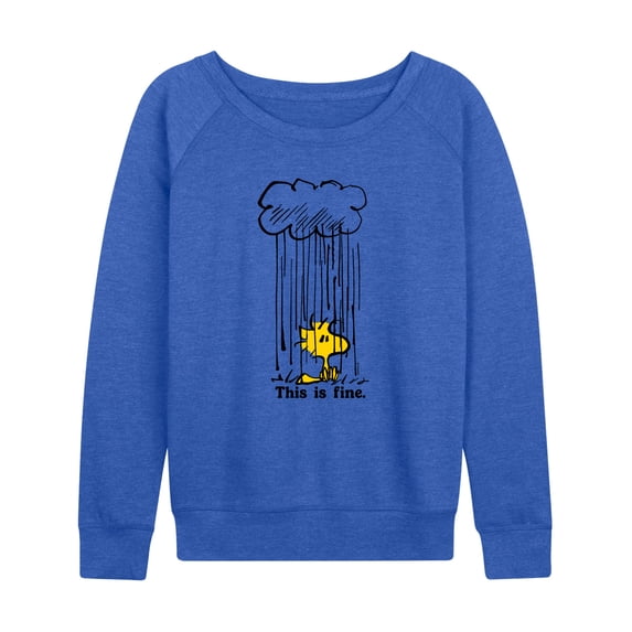 Peanuts - Woodstock This Is Fine Women's Lightweight French Terry Wide Neck Long Sleeve Graphic Shirt