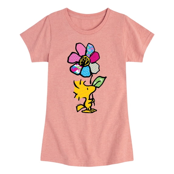 Peanuts - Woodstock With Flower And Pattern - Toddler And Youth Girls Short Sleeve Graphic T-Shirt