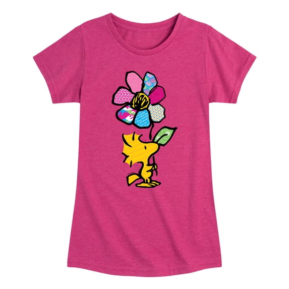 Peanuts - Woodstock With Flower And Pattern - Toddler And Youth Girls Short Sleeve Graphic T-Shirt