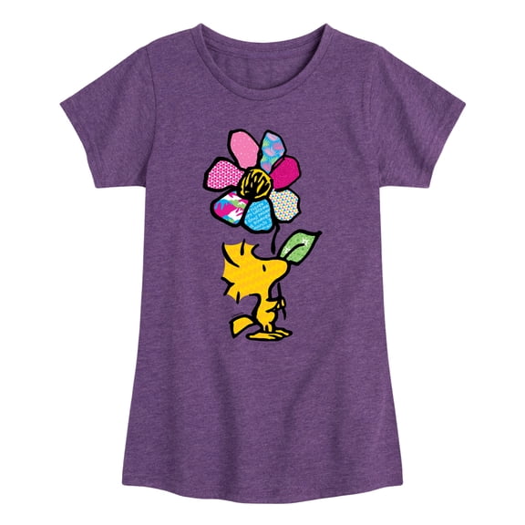 Peanuts - Woodstock With Flower And Pattern - Toddler And Youth Girls Short Sleeve Graphic T-Shirt