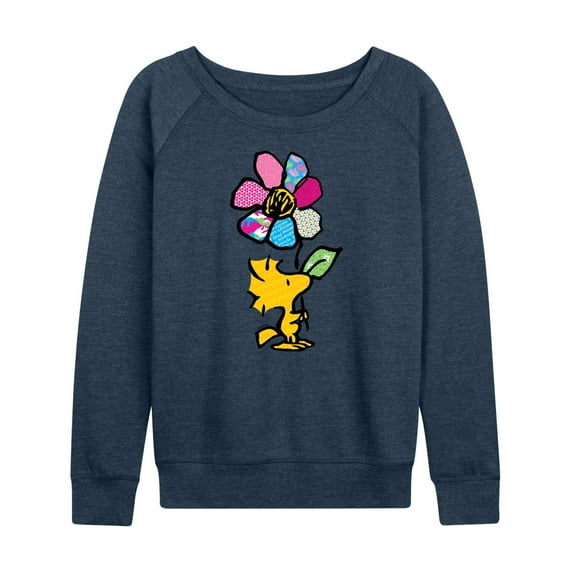 Peanuts - Woodstock With Flower And Pattern - Women's Lightweight French Terry Long Sleeve Shirt