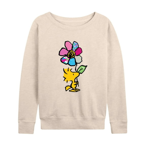 Peanuts - Woodstock With Flower And Pattern - Women's Lightweight French Terry Long Sleeve Shirt