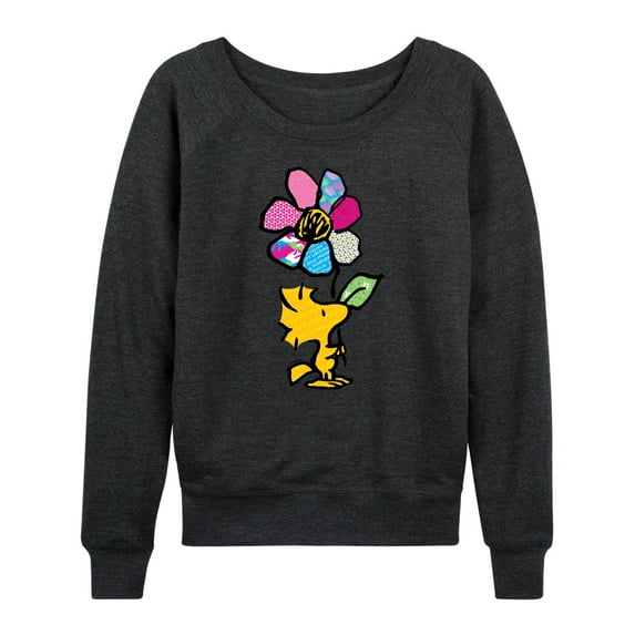 Peanuts - Woodstock With Flower And Pattern - Women's Lightweight French Terry Long Sleeve Shirt