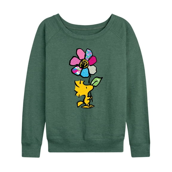 Peanuts - Woodstock With Flower And Pattern - Women's Lightweight French Terry Long Sleeve Shirt
