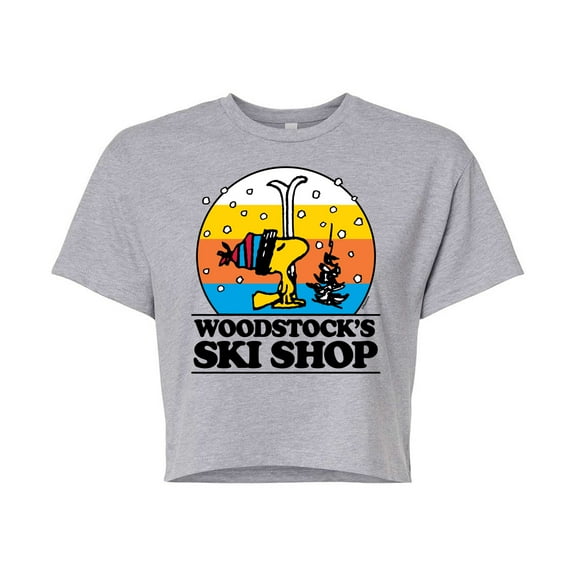 Peanuts - Woodstocks Ski Shop - Juniors Cropped Cotton Blend T-Shirt