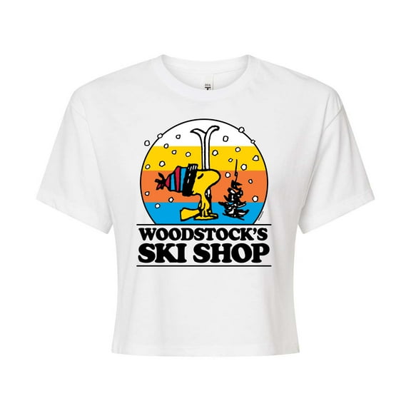 Peanuts - Woodstocks Ski Shop - Juniors Cropped Cotton Blend T-Shirt