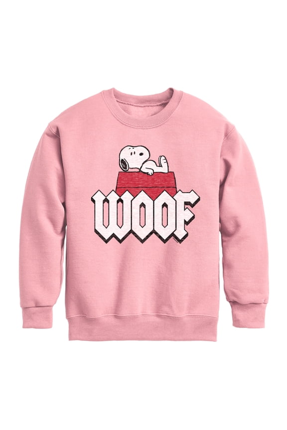 - Woof Snoopy Graphic Long Sleeve Fleece Sweatshirt