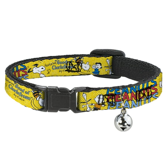 Peanuts Worldwide LLC Cat Collar, Breakaway Collar with Bell, Peanuts Gang Featuring Good Ol Charlie Brown Poses Yellow, 8.5 to 12 Inches 0.5 Inch Wide