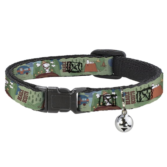 Peanuts Worldwide LLC Cat Collar, Breakaway Collar with Bell, Peanuts Happy Camper Beagle Scouts Scenes, 8.5 to 12 Inches 0.5 Inch Wide