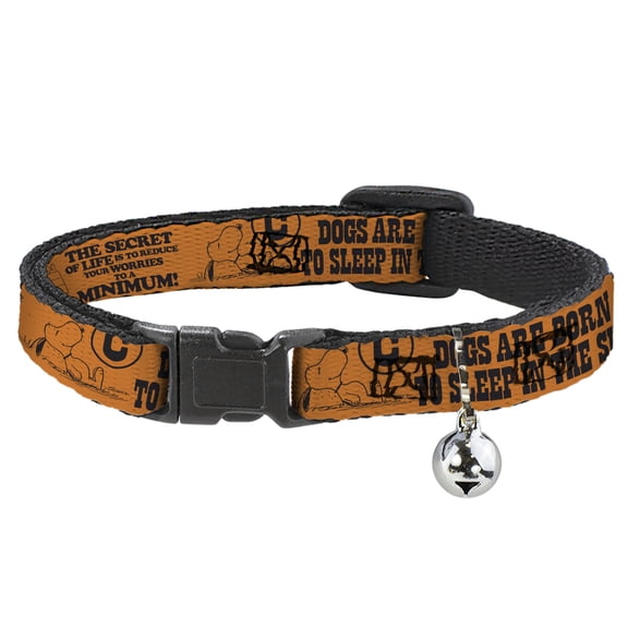 Peanuts Worldwide LLC Cat Collar, Breakaway Collar with Bell, Snoopy Poses and Quotes Collage Orange Black, 8.5 to 12 Inches 0.5 Inch Wide