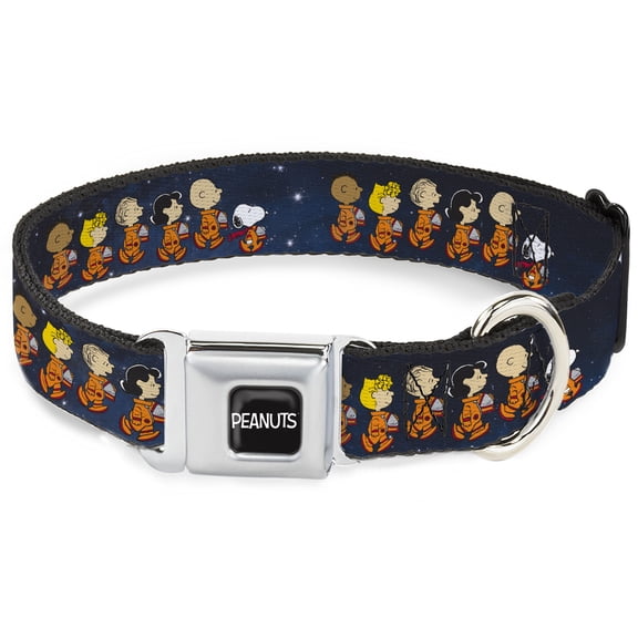 Peanuts Worldwide LLC Pet Collar, Dog Collar Metal Seatbelt Buckle, Peanuts Gang Astronauts Space Walk Group Pose Blues, 11 to 16.5 Inches 1.0 Inch Wide