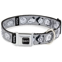 Peanuts Worldwide LLC Pet Collar, Dog Collar Metal Seatbelt Buckle, Peanuts Gang Expressions Gray Black White, 9.5 to 13 Inches 1.0 Inch Wide