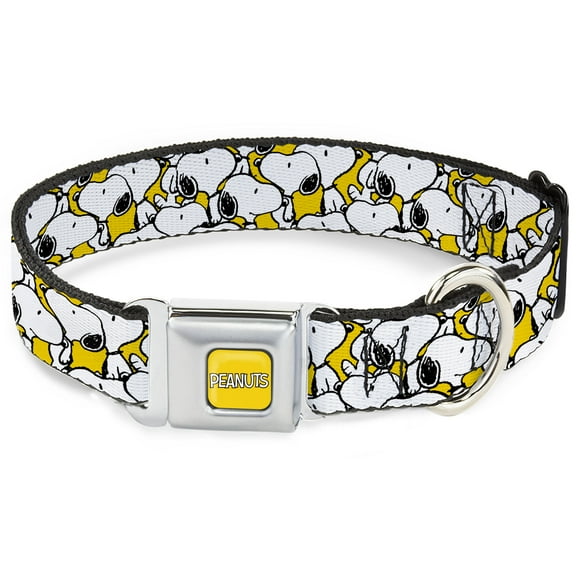 Peanuts Worldwide LLC Pet Collar, Dog Collar Metal Seatbelt Buckle, Peanuts Snoopy Pose Stacked Yellow, 9.5 to 13 Inches 1.0 Inch Wide
