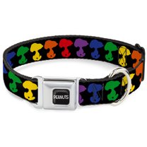 Peanuts Worldwide LLC Pet Collar, Dog Collar Metal Seatbelt Buckle, Peanuts Snoopy Silhoutte Pose Black Rainbow Multi Color, 9.5 to 13 Inches 1.0 Inch Wide