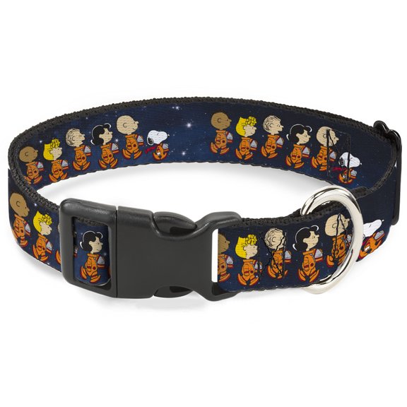 Peanuts Worldwide LLC Pet Collar, Dog Collar Plastic Buckle, Peanuts Gang Astronauts Space Walk Group Pose Blues, 13 to 17 Inches 1.5 Inch Wide