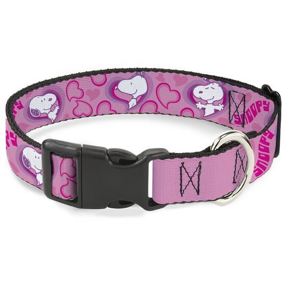 Peanuts Worldwide LLC Pet Collar, Dog Collar Plastic Buckle, Peanuts Snoopy Valentine Hearts Pose and Text Pinks Lavenders, 11 to 16.5 Inches 1.0 Inch Wide