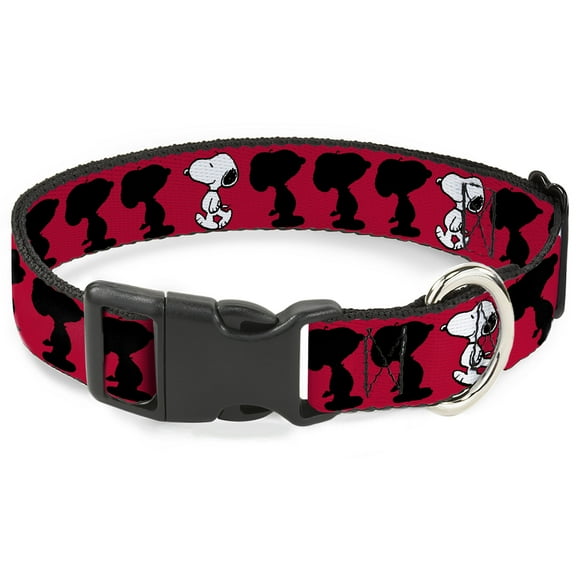Peanuts Worldwide LLC Pet Collar, Dog Collar Plastic Buckle, Peanuts Snoopy Walking Silhouette Pose Red Black White, 7 to 8.5 Inches 0.5 Inch Wide