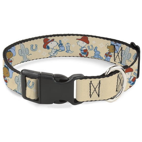 Peanuts Worldwide LLC Pet Collar, Dog Collar Plastic Buckle, Peanuts Snoopy and Friends Desert Cowboy Poses Beige, 9.5 to 14.5 Inches 0.5 Inch Wide