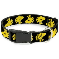 Peanuts Worldwide LLC Pet Collar, Dog Collar Plastic Buckle, Peanuts Woodstock Face Flip Black Yellow, 7 to 8.5 Inches 0.5 Inch Wide