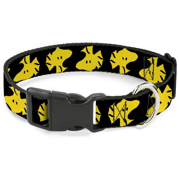 Peanuts Worldwide LLC Pet Collar, Dog Collar Plastic Buckle, Peanuts Woodstock Face Flip Black Yellow, 7 to 8.5 Inches 0.5 Inch Wide
