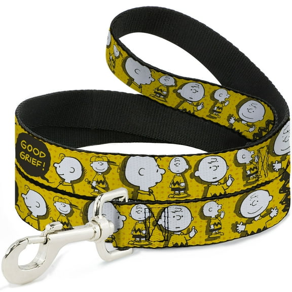 Peanuts Worldwide LLC Pet Leash, Dog Leash, Peanuts I Am Charlie Brown Poses and Zig Zag Stripe Yellows, 4 Feet Long 1.0 Inch Wide