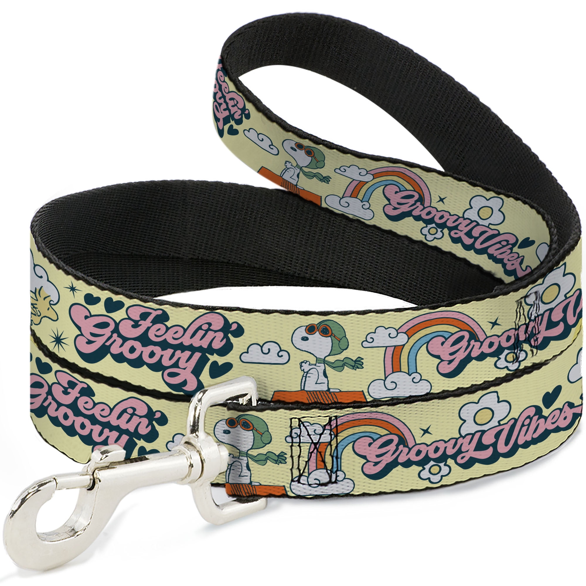 Peanuts Worldwide LLC Pet Leash, Dog Leash, Peanuts Snoopy Flying Ace and Woodstock Groovy Quotes Collage, 6 Feet Long 1.0 Inch Wide