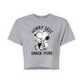 thumbnail image 1 of Peanuts - Worry Less Snack More Snoopy - Juniors Cropped Cotton Blend T-Shirt, 1 of 6