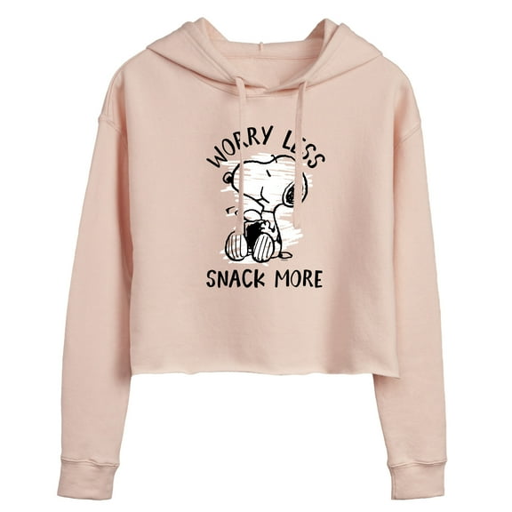 Peanuts - Worry Less Snack More Snoopy - Juniors Cropped Pullover Hoodie