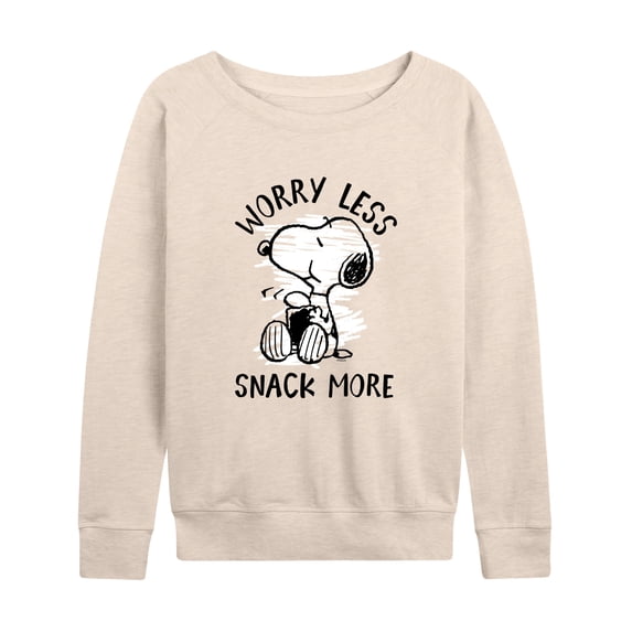 Peanuts - Worry Less Snack More Snoopy - Women's Lightweight French Terry Long Sleeve Shirt